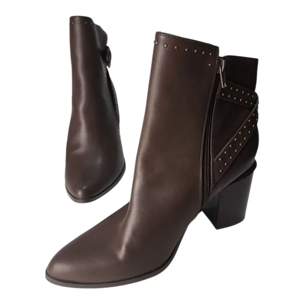Orly Ankle Boot Women 10W Brown Studded Buckle Edgy Chic 00216712